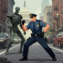 a color illustration of 1 irs agent fighting in the city streets of wahington dc, where is waldo, hr giger, felix kelly, digital art, muted colors, ornately detailed