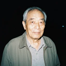 direct flash photography of an old man at night