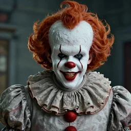 Jim Carrey as pennywise the clown, full face, epic shot, cinematic lighting, sharp focus, octane render, highly detailed, very realistic, photorealistic, Artstationhd, 8k, award winning on Artstation, hyper detailed, hyper realistic