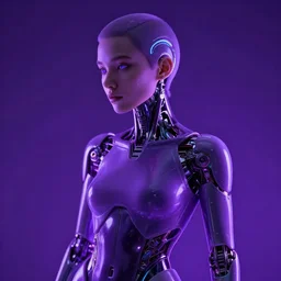 futuristic cyborg female in purple light
