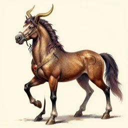 A male dnd centaur, intricate character design drawing, by Clyde Caldwell, trending on artstation, hyper detailed, vibrant colors