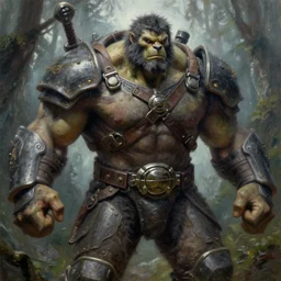 frazetta concept art macro medium close up shot, rugged anthropomorphic muscular!!!!!!!!! oversized!!!!!!!! hulked!!!! werewolf as oversized armored barbarian armored hunter turtle wearing war soldier uniform sci - fi armor in deep forest, mist, overcast, oil painting by frazetta and greg rutkowski dungeons and dragons