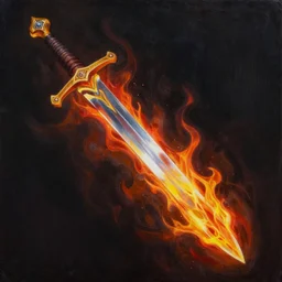 a flaming sword, painting by wlop
