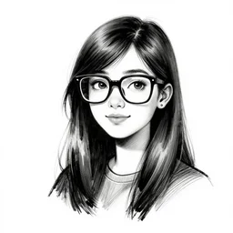 a nerdy young woman from hyderabad with big glasses, character portrait, ink drawing, black and white, concept art by tim bradstreet