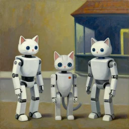 robotic cats, grant wood, pj crook, edward hopper, oil on canvas