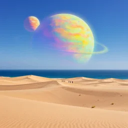 san dunes and an ocean on a strange planet, by bruce pennington, by sam freio, by thomas rome, by victor mosquera, juxtapoz, behance, dayglo, prismatic, iridescent
