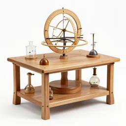 realistic photo of a a medieval wooden astronomic archeology scientific chemistry equipment made of oak wood, with white fur, brass handles 1 9 9 0, life magazine reportage photo, natural colors