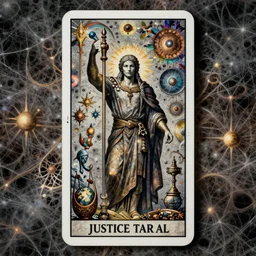 justice tarot card, fantasy character portrait made of fractals, ultra realistic, wide angle, intricate details, the fifth element artifacts, highly detailed by peter mohrbacher, hajime sorayama, wayne barlowe, boris vallejo, aaron horkey, gaston bussiere, craig mullins