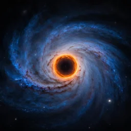 orange black hole in the middle of a blue galaxy, cinematic, 4 k, realistic