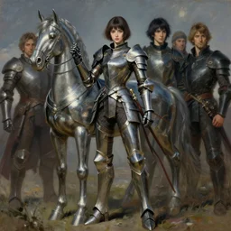 portrait full body girl metal armor and metal horse poses beautifull face no blur painting by gaston bussiere, greg rutkowski, yoji shinkawa, yoshitaka amano, tsutomu nihei, donato giancola, tim hildebrandt, digital painting, trending on artstation, featured on pixiv, cinematic composition, 8 k