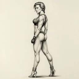 scarlett johansson as body builder in baki anime manga style, pencil and ink, dramatic lighting, full body profile
