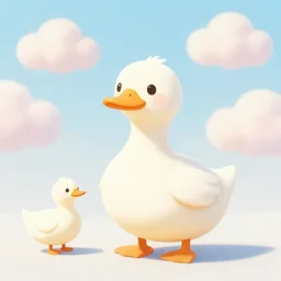 human - like ducks, cotton candy clouds in background, flat art, soft lighting, bright environment, fog, nft - style art, cartoon, detailed