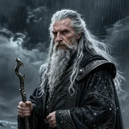 portrait karl urban as old male warlock, storm, rain, ghost, long hair, intricate, elegant, highly detailed, digital painting, artstation, concept art, smooth, sharp focus, illustration, daren bader, aleksi briclot, rutkowski, bouguereau