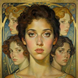 an art nouveau, ( streamline moderne ), multi - ethnic and multi - racial portrait in the style of charlie bowater, and in the style of donato giancola, and in the style of charles dulac. very large, clear, expressive, intelligent eyes. symmetrical, centered, ultrasharp focus, cinematic lighting, photorealistic digital painting, intricate detailed background.