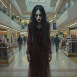 a creepy mall by peter elson, oil on canvas