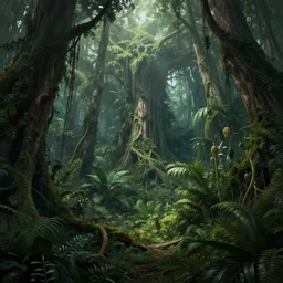 A highly detailed 4K fantasy matte painting of jungle, zdzislaw beksinski, ArtStation, CGSociety, Unreal Engine