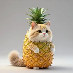 A longhaired cat in shape of a pineapple fruit, hasselblad photo, studio light, 4k resolution, digital art, character design, unreal engine