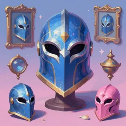 game asset of elden ring boss helmet furniture and decoration, in gouache detailed paintings, props, stylized, 2 d sprites, kitbash, arcane, overwatch, blue and pink color scheme, 8 k, close up