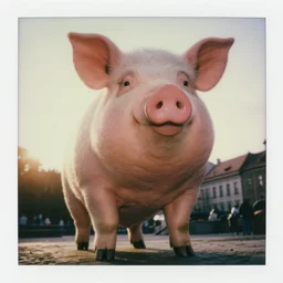real piglet!!! giant oversized anthropomorphic, in legnica, full body, cinematic focus, polaroid photo, vintage, backlighting sunset golden hour, by oleg oprisco, by thomas peschak, by discovery channel, by victor enrich, by gregory crewdson