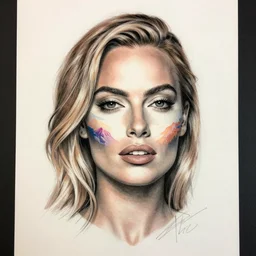 face morph tattoo design sketch of margot robbie blended in beautiful mountain scenery, in the style of arlo dicristina, amazing detail