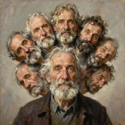 ( ( a beautiful 8 k photorealistic masterpiece oil painting ) ( of ( an old man with many faces and they are falling off ) ) ) ( hyperrealism ) ( 1 6 k ) ( trending on artstation )
