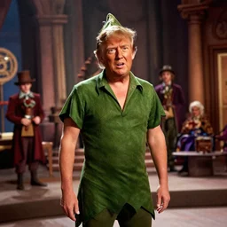film still of Donald Trump as Peter Pan in Willy Wonka's and the Chocolate Factory 1971