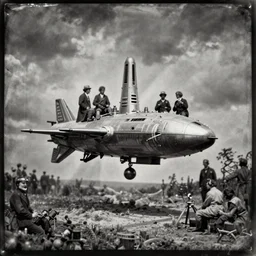 daguerreotype of scientists building a spaceship