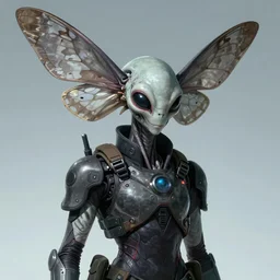 art by ayami kojima, portrait of a an alien that looks like an humanoid moth, tall and slender, uncanny but friendly, wearing a futuristic tactical gear, sharp focus, cinematic lighting, artstation hq.