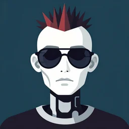 flat portrait art of an beautiful stylish beautiful male punk robot wearing oversized euro sunglass visor, shaded, full of colour, trending on artstation, 4 k, focused, vector, by patrick nagel, kraftwerk, devo, simple bold clean lines