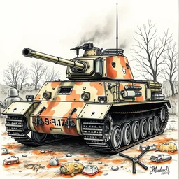 beautiful aesthetic inspirational masterful professional ink pen and watercolor sketch of an occult mystical 1 9 1 0 s ww 1 - era sturmpanzerwagen tank in ww 1 verdun, ultra detailed, fine details, trending on artstation, high quality paper