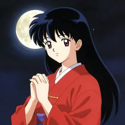 a magical anime girl under the moon, dark colours, drawn in classic Japanese style amazing line work, high quality, Psychedelic, Tarot card, tarot card the moon