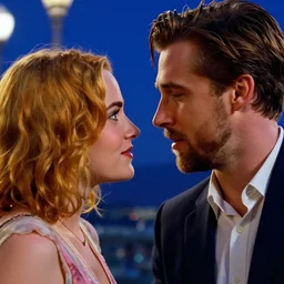 a cinematic extreme close - up still of ryan gosling and emma stone in the movie lalaland ( 2 0 1 6 ), evening, highly detailed matte painting, telephoto lens 2 0 0 mm, by stanley artgerm lau, greg rutkowski, thomas kinkade, alphonse mucha, loish, norman rockwell, artstation