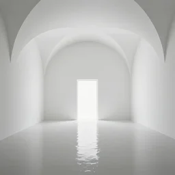 all white room flooded with arched ceiling and doorway, liminal space, - n 9
