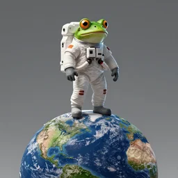 an astronaut 🧑🚀 frog 🐸 standing top of the earth 🌎, au naturel, hyper detailed, digital art, trending in artstation, cinematic lighting, studio quality, smooth render, unreal engine 5 rendered, octane rendered, art style by kurzgesagt and nixeu and ian sprigger and wlop and krenz cushart