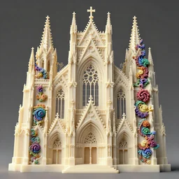 a beautiful hyperrealistic 3 d render of an ivory sculpture of an ornate detailed cathedral populated by mandelbrot fractals, micro detail, 8 k, unreal engine, volumetric lighting, octane renderer, catholicpunk, colorful, physically based rendering, carved soap, trending on cgsociety
