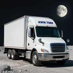 Kwik Trip truck driving on the moon, photo realistic, 4k