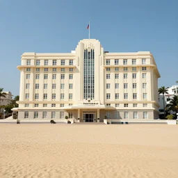 old art deco hotel viewed from the beach