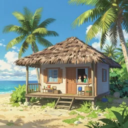 a tropical beach cottage by paolo eleuteri serpieri and tomer hanuka and chesley bonestell and daniel merriam and tomokazu matsuyama and makoto shinkai, clearly defined outlines, unreal engine, high resolution render, featured on artstation, octane, 8 k, highly intricate details, vivid colors