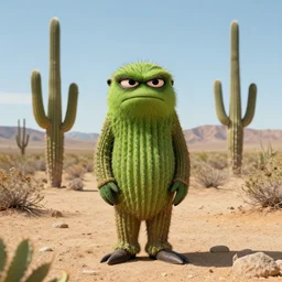 Oscar the grouch on a spiritual peyote journey through the desert, cacti