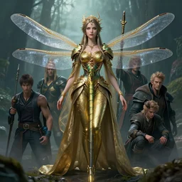 a fancy portrait of a dragon fly queen by Greg Rutkowski, Sung Choi, Mitchell Mohrhauser, Maciej Kuciara, Johnson Ting, Maxim Verehin, Peter Konig, final fantasy , mythical, 8k photorealistic, cinematic lighting, HD, high details, atmospheric,