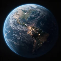 a view of an alien planet from orbit! gorgeous! you can make out city lights on the night side! high detail, 8 k, cgimovie, trending on artstation