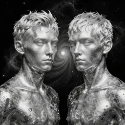 gemini the twins!!!! highly detailed, high contrast, light reflection, trippy, nebula, trending on art station by artgem, by peter mohrbacher, by wlop, by ruan jia