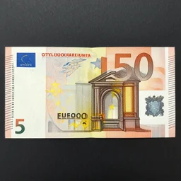 5 0 euro note from the year 2 0 5 0, architectural motives, tan and orange tones
