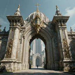 the gate to the eternal kingdom of brutalism, fantasy, digital art, hd, detailed.