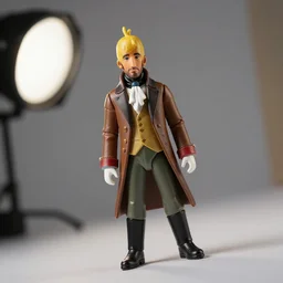 shiny plastic action figure from the broadway musical hamilton, hdr studio lighting, tilt shift lens, high resolution product photography