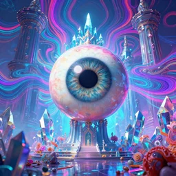 mysterious eyeball hovers over mythical crystal temple, psychedelic waves, synthwave, bright neon colors, highly detailed, cinematic, eyvind earle, tim white, philippe druillet, roger dean, ernst haeckel, lisa frank, aubrey beardsley