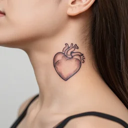 a woman with a heart tattoo on her neck