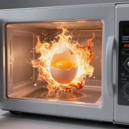 exoloding egg in a microwave, high detail, surreal art, modern, bright colors, high contrast, hyperdetailed,