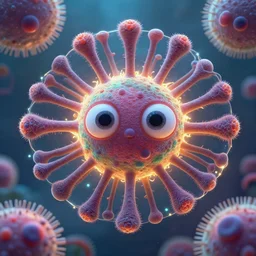 quantum physics, expressive eyes, floating, rbc, radiolaria, protophyta, micro - organisms, center frame, symmetric, rim light, marine microbiology, bioluminescence, electric, fur, soft, concept art, intricate details, highly detailed, colorful, photorealistic, disney pixar, octane render,