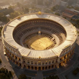 oil matte painting, bird eye view of a fantasy stadium, overhead view colosseum, wonderful masterpiece highly detailed, scifi, beautiful cinematic light deep focus, elegant, digital painting, smooth, sharp focus, golden ratio, dramatic illumination, ultra realistic, 4 k, art by greg rutkowski wlop rossdraws